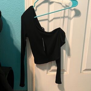 Fashion Nova Black Asymmetrical Crop Top